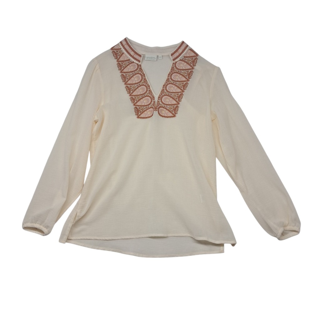 Spartina 449 Analyn Top Womens XS Ivory Paisley Embroidered Coastal Resort Boho